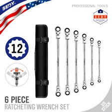Double Box End Ratcheting Wrench Flex-head Extra Long 6 Pc Spanner Set Metric