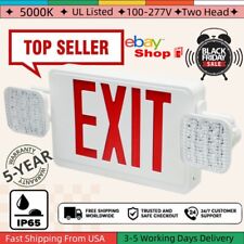 Red Letter Emergency Exit Sign Lights With Two Adjustable Heads Ac 120-277v Ul