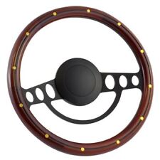 14 Black Steering Wheel With Mahogany Wood Grip And Bronze Rivets - 9 Hole