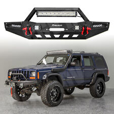 For 1983-2001 Jeep Cherokee Xj Steel Front Bumper W Winch Plate Leds D-ring