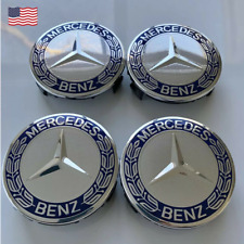 1set Of 4pc Wheel Center Caps Emblem Dark Blue Wreath Hub For Mercedes Benz 75mm