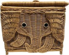 Vtg Rare Elephant Trunk Toy Box Chest Rattan Wicker Storage Basket With Lid Med