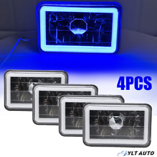 4pcs 4x6 Inch Led Blue Headlights Smd Halo Blackchrome Square Projector Lamps