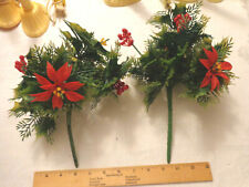 Vintage Christmas 2 Plastic Red Pine Cone Poinsettia Greenery Holly Wreath Table