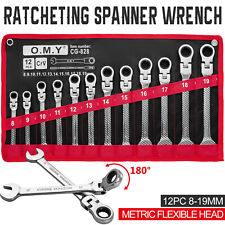 12pc 8-19mm Ratcheting Wrench Combination Metric Flexible Head Spanner Tool Set