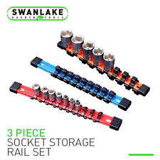 3pc Socket Organizer Sliding Holder Rail Mountable 14 38 12 Tool Storage