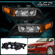 For 2004-2008 Acura Tsx Black Housing Projector Amber Headlights Factory Style