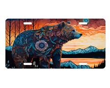 Stylized Bear Tribal Decorative Front License Plate Cute Car License Plate