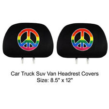 New 2pc Rainbow Peace Sign Car Suv Van Headrest Covers Set