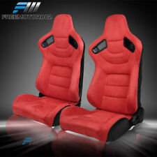 Adjustable Universal Racing Seats X2 Red Suede Carbon Leather 2 Dual Sliders