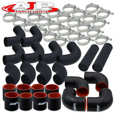 Universal 3 Intercooler Black Piping Kit T-bolt Clamps Blk Silicone Couplers