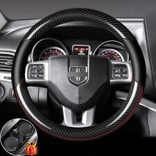 15 38cm Carbon Fiber Car Steering Wheel Cover Black Genuine Leather For Dodge