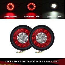 2x 4inch Round Red White 16-led Truck Trailer Brake Stop Turn Signal Tail Lights