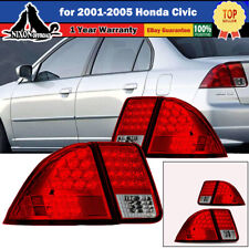 For 2001-2005 Honda Civic Sedan Led Tail Lights Brake Rear Lamps Chrome Red Pair