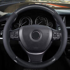 14-16 Car Sport Steering Wheel Cover Black Trim Carbon Fiber Leather Diy
