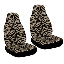 Universal Animal Print Beige Zebra High Back Seat Covers Pair For Car Truck Suv