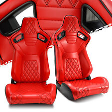Red Diamond Leather Rear Black Carbon Fiber Leftright Sport Racing Bucket Seats