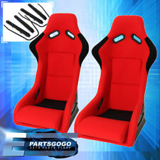 2x Universal Red Fabric Full Bucket Non-reclinable Racing Seats Slider Rails