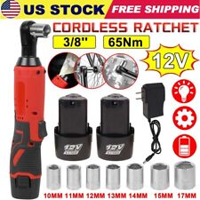 12v Electric Cordless Ratchet 38right Angle Wrench Impact Power Tool 2 Battery