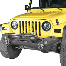 Front Bumper W Winch Plate 2 X 18w Led Light For 1997-2006 Jeep Wrangler Tj