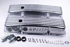 Retro Finned Polished Aluminum Tall Valve Covers Fit 58-86 Sbc Chevy 327 350 400