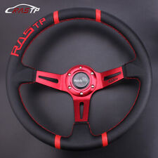 14 Red Rastp Deep Dish Drifting Sport Steering Wheel Leather Surface Racing Us
