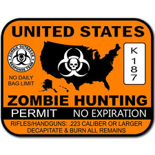 U.s. Zombie Hunting Permit Sticker  Zombies Apocalypse Dead Walkers