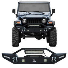 Black Steel Front Bumper For 1997-2006 Jeep Wrangler Tj Wled Lights And D-rings