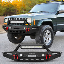 For 1983-2001 For Jeep Cherokee Xj Steel Front Bumper Wwinch Plate Led Light