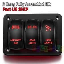 3 Gang Toggle Rocker Switch Panel Red Led Light For Car Marine Boat Waterproof