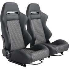 2pcs Universal Car Racing Bucket Seat Pvc Leather Recline Seats W2 Sliders