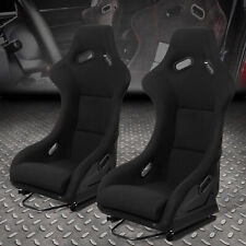 Pair Of Universal Black Fabric Fixed Position Racing Bucket Seatsliderbrackets