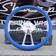 14 Billet Steering Wheel For Chevy - Blue Wrap And Chevy Horn Button