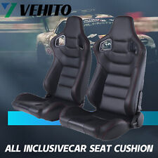 Racing Seat Universal Black Leather Reclinable Bucket Sport Seatset Of 2
