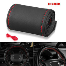 Diy Leather Car Steering Wheel Cover Needle Thread Anti-slip Black 15 Universal