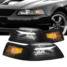 Headlights Headlamps Black Housing Clear Lens Leftright For 99-04 Ford Mustang