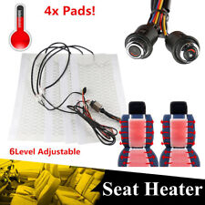 4x Car Seat Carbon Fiber Heated Cushion Seat Heater Pad Round Switch Kit 6 Level