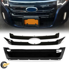 3pcs Of Black Abs Bumper Grille Set Fit For Ford Edge 2011-2014 11-14