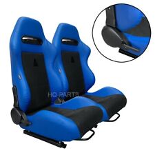 2 X Tanaka Blue Pvc Leather Black Suede Adjustable Racing Seat For Chevy 