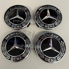 Set Of 4 Mercedes-benz Classic Black 75mm Wheel Rims Center Hub Caps Amg Wreath