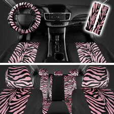 Zebra Animal Car Seat Covers For Front Rear Bench Universal Fit - Pink Black