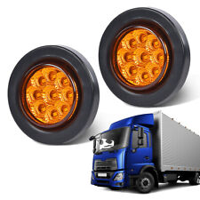 2x Amber 2 Inch Round 9 Led Side Marker Clearance Lights Truck Trailer Lamp 12v