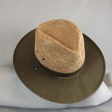 Stetson Hat 22.5 Basket Woven Straw Safari Green Canvas Brim Outdoor Fishing