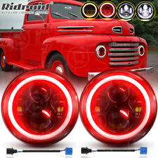 For Ford F1 1948-1952 Pair 7 Inch Round Led Headlights Red Halo Drl Projector