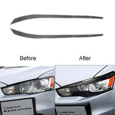 Carbon Fiber Headlight Eyebrow Decorative Cover Trim For Mitsubishi Lancer 08-15