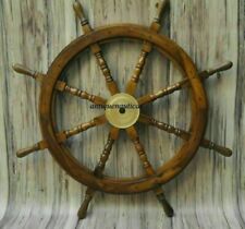 Vintage 36 Inch Big Ship Steering Wheel Wooden Teak Brass Nautical Pirate Ships