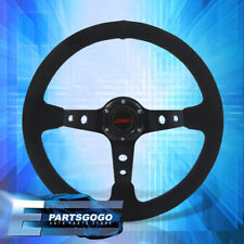 Universal Jdm Sport 14 350mm Black Suede Blu Stitching Deep Dish Steering Wheel