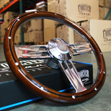 14 Inch Polished Dark Wood Steering Wheel W Plain Horn A01 Short Adapter