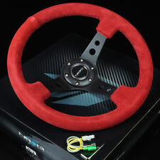 Nrg 350mm 3deep Dish 6-holes Bolts Steering Wheel Red Suede Grip Black 3 Spokes