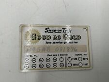 Vintage Snap On Tools Good As Gold Warranty Card